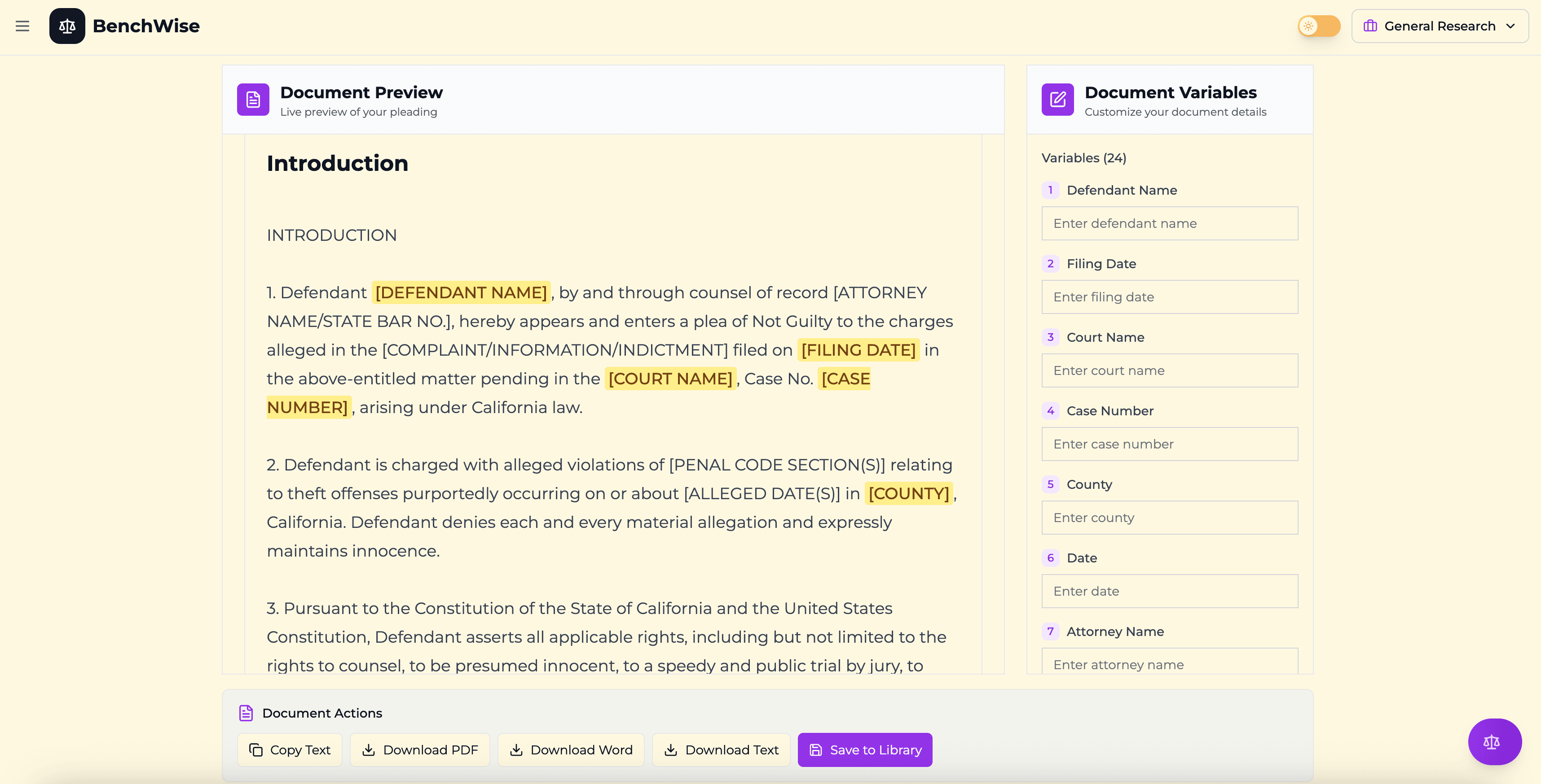 Benchwise workspace screenshot